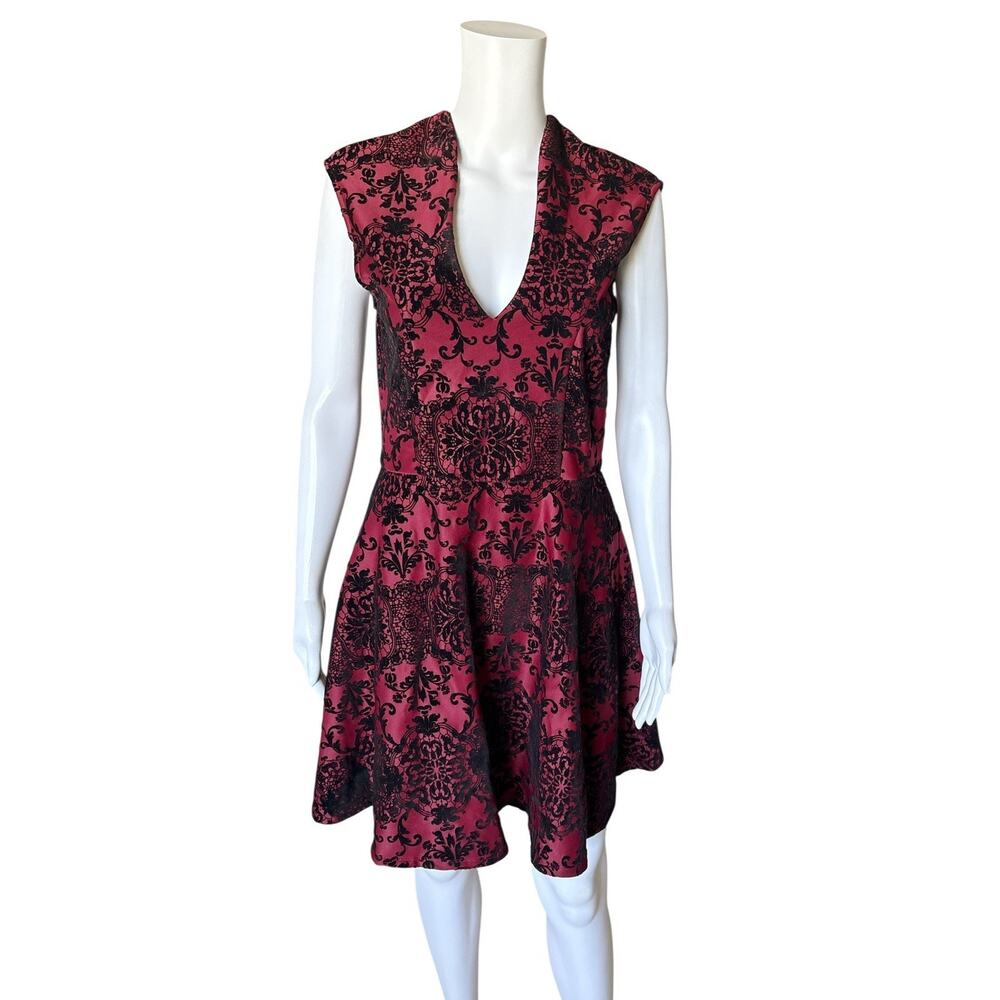 Trixxi Burgundy Black Velvet Flare Mini Dress Womens Large Sleeveless Party - Picture 5 of 7